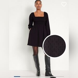 Old Navy Fit & Flare Square-Neck Clip-Dot Mini Dress in Black Swiss Dot - Size L